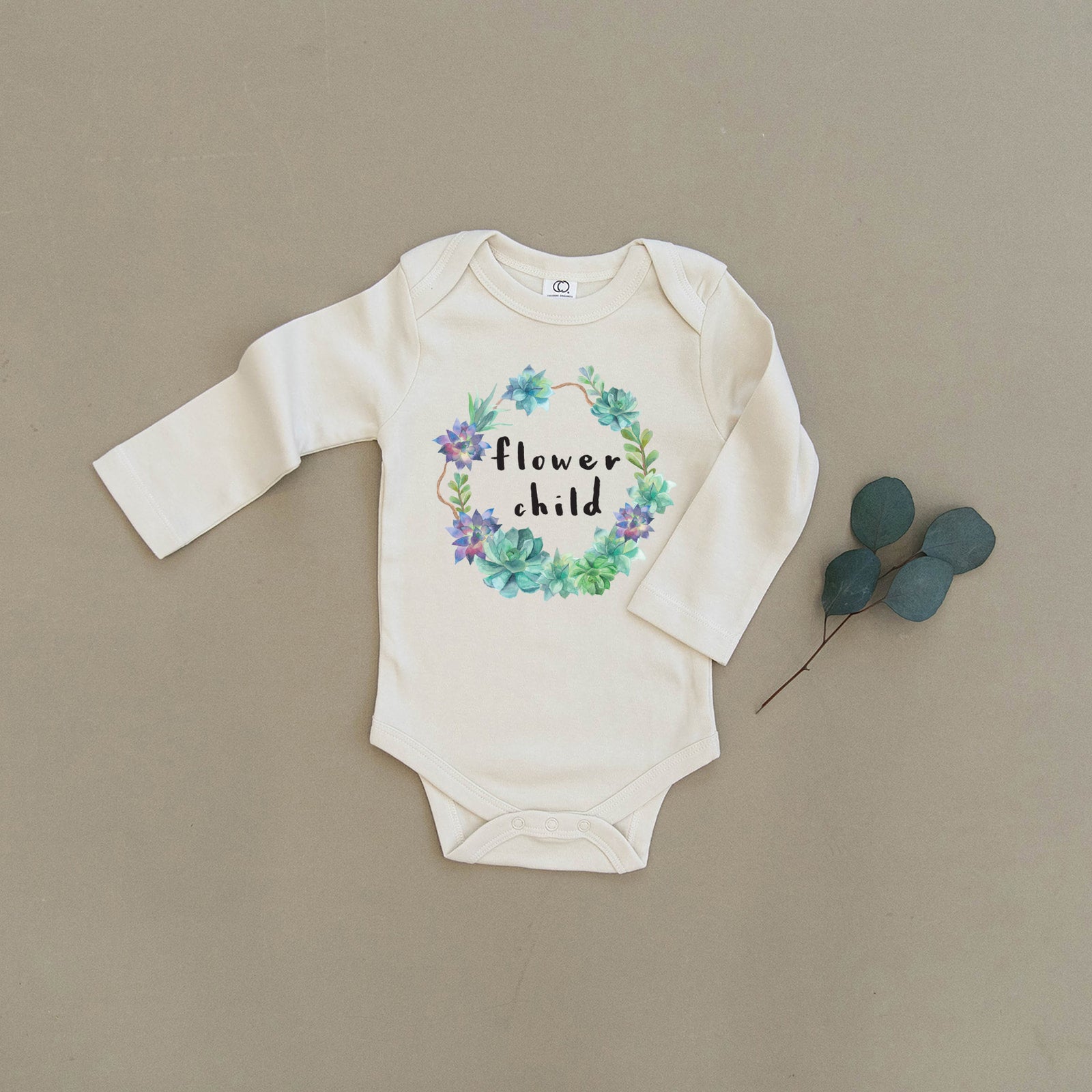 succulent onesie Flower Child Succulent Wreath Organic Baby Onesie 3-6 Months / Short Sleeve Onesie