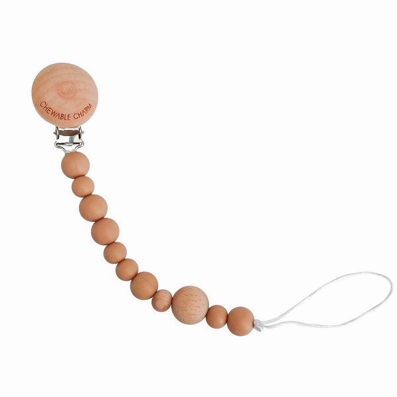Silicone + Wood Pacifier Clip - Tan