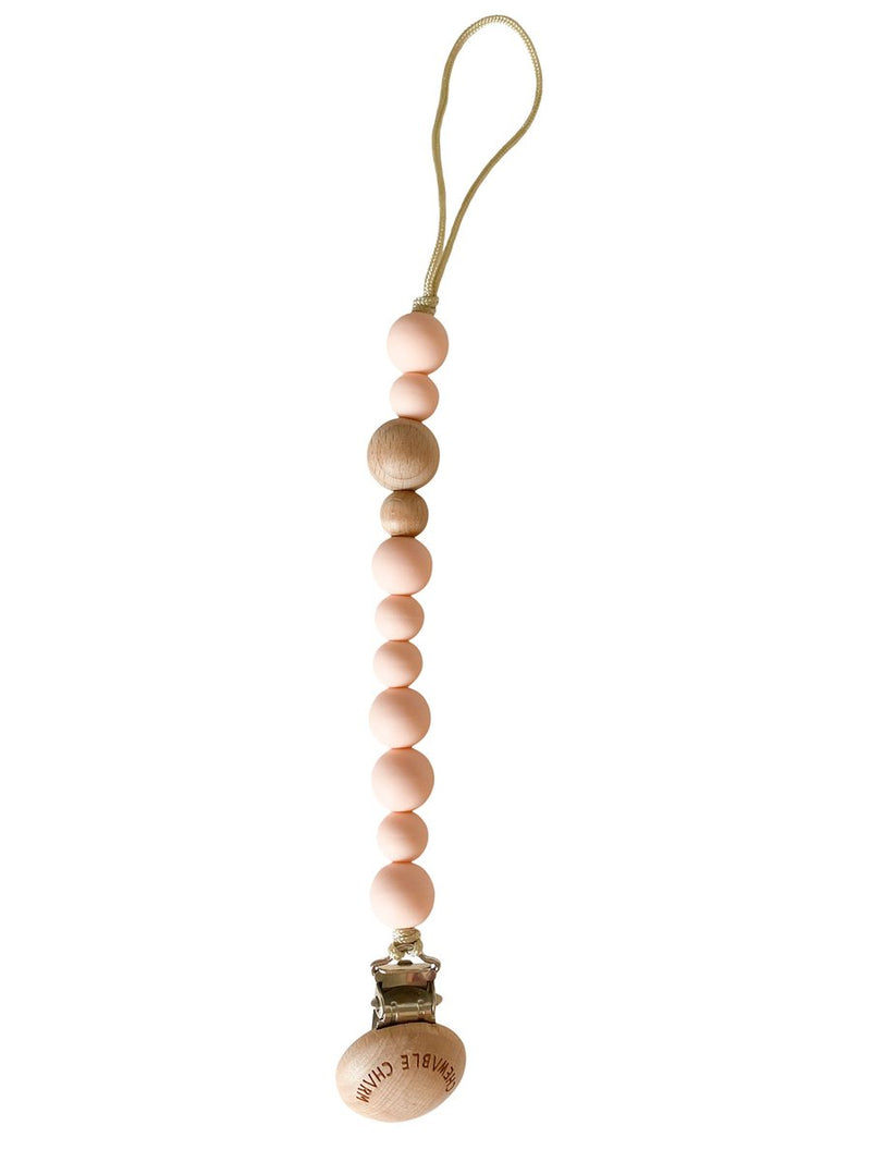 Silicone + Wood Pacifier Clip - Pale Blush