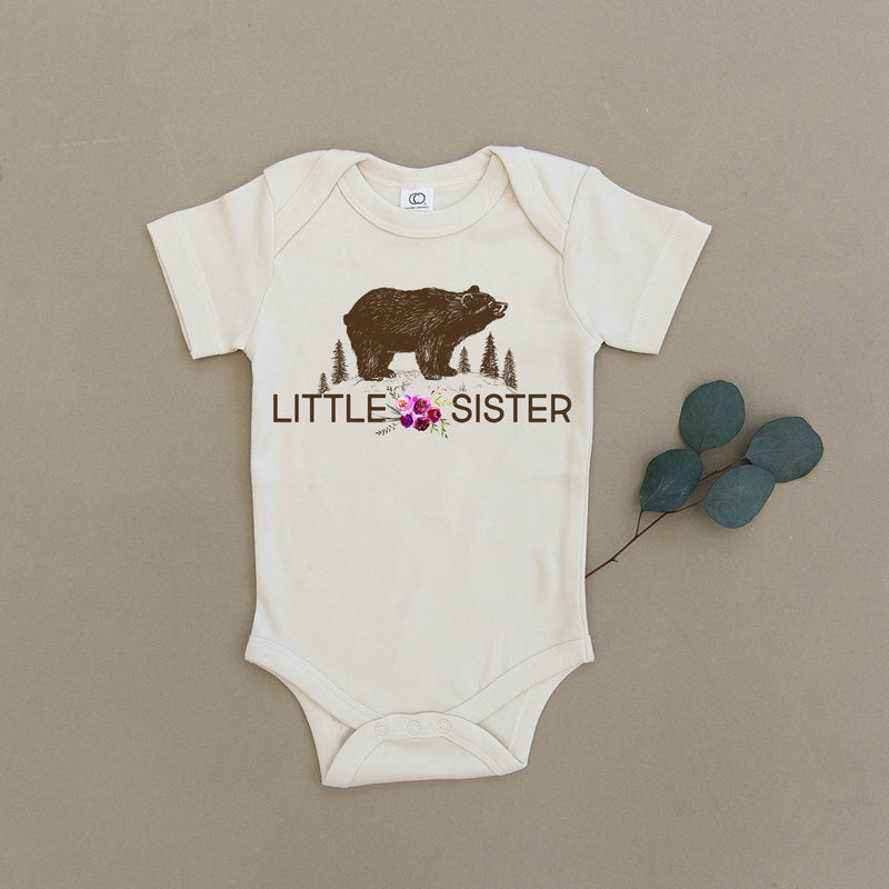 Little Sister Floral Bear Organic Baby Onesie®