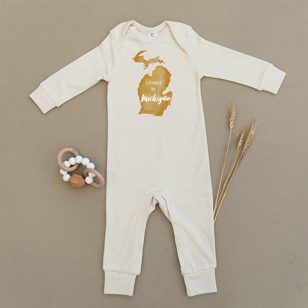 Loved in Michigan Organic Baby Playsuit