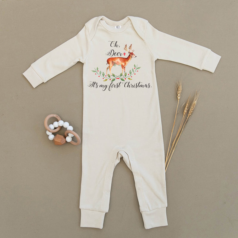 Oh Deer, It's My First Christmas Organic Baby Playsuit