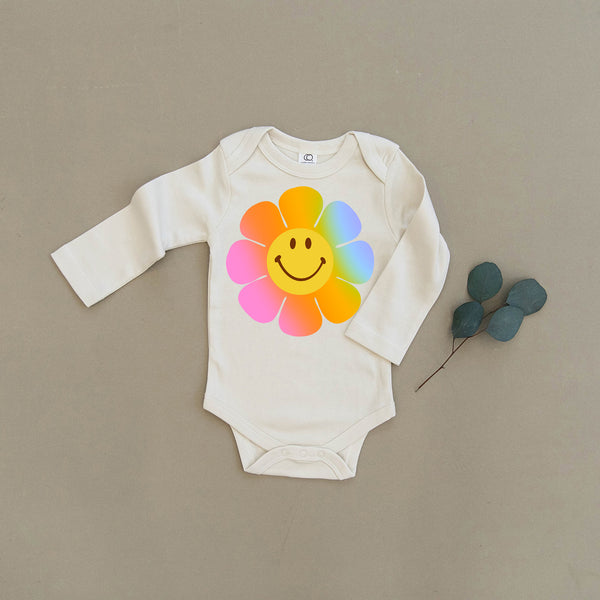 Hippy Floral Smiley Face Organic Baby Onesie®